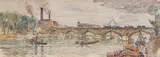 Paris, le Pont National by André Léveillé, Aquarelle et fusain, sold Nov 2022