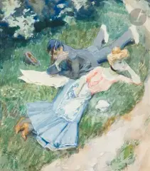 Dans le jardin by František Kupka, Aquarelle et rehauts de gouache sur traits de crayon noir, sold Nov 2022