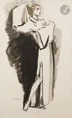 Élégante by Kees van Dongen, Encre, lavis d’encre, aquarelle et rehauts de gouache blanche sur deux papiers, sold Nov 2022