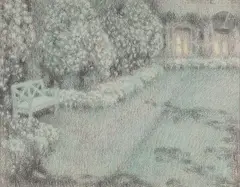 Le Jardin blanc au clair de lune, Gerberoy by Henri le Sidaner, Crayon noir et rehauts d’aquarelle, sold Nov 2022