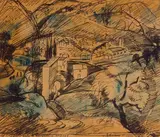 Paysage d’Entrevaux by Henry de Waroquier, 1919, Encre et aquarelle, sold Nov 2022