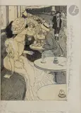 Scène de café parisien by Joan Cardona i Lladós, Crayon noir, crayon bleu et rehauts de gouache, sold Nov 2022