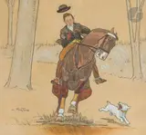 Cavalier et chien by Louis Forton, Mine de plomb et gouache, sold Nov 2022