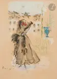 Élégante by Christian Bérard, 1947, Gouache et crayon gras, sold Nov 2022