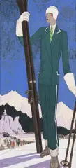 Tenue de ski pour Femina by Léon Benigni, vers 1930, Encre et gouache, sold Nov 2022