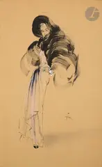 Élégante by René Gruau, vers 1940, Encre et gouache sur traits de crayon, sold Nov 2022