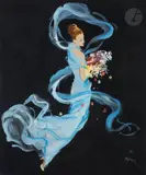 Femme à la robe bleue by René Gruau, vers 1950, Gouache, sold Nov 2022