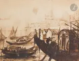 Venise, les gondoles by André Maire, Encre et lavis d’encre sur traits de crayon, sold Nov 2022