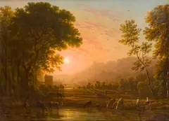 Vaches s’abreuvant au soleil couchant by Victor de Grailly, Toile d’origine, sold Nov 2022
