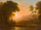 Vaches s’abreuvant au soleil couchant by Victor de Grailly, Toile d’origine, sold Nov 2022