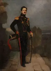 Portrait présumé du Capitaine Paul de Rolland, Comte d’Arbouse, capitaine d’artillerie à cheval by Charles-Philippe Larivière, Toile d’origine (marque illisible au revers), sold Nov 2022