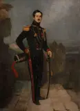 Portrait présumé du Capitaine Paul de Rolland, Comte d’Arbouse, capitaine d’artillerie à cheval by Charles-Philippe Larivière, Toile d’origine (marque illisible au revers), sold Nov 2022