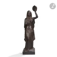 Danseuse orientale au tambourin by Lucien Gibert, Épreuve en bronze à patine noir nuancé d’ocre rouge, sold Oct 2022