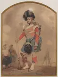 Soldat du 79e highlanders au camp de Cobham by Eugène Lami, 1853, Aquarelle, sold Apr 2011