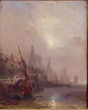 Port de pêche soleil brumeux by Eugène Isabey, Panneau, sold Apr 2011