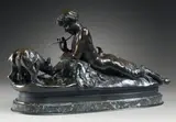 Pan jouant avec deux oursons by Emmanuel Frémiet, Épreuve en bronze patiné, sold Feb 2011