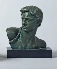 Le jeune athlète by Alexandre Kéléty, Épreuve en bronze à patine verte, sold Feb 2011