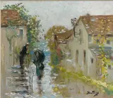 Rue de village sous la pluie by Pierre Eugène Montézin, Gouache, sold Dec 2010