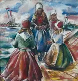 Fillettes sur le quai du port by Elena Popea, Gouache, sold Dec 2010