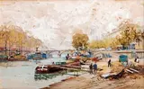 Paris, les péniches sur les quais de Seine by Eugène Galien-Laloue, Aquarelle gouachée, sold May 2012