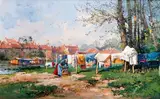 La Lavandière by Eugène Galien-Laloue, Aquarelle gouachée, sold May 2012