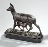 La biche allaitant son faon by Christophe Fratin, Bronze à patine brune, repose sur un socle en marbre, sold May 2012