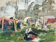 Scène de Pardon à Plougastel by Lucien Simon, Gouache et crayon, sold Jun 2011