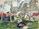 Scène de Pardon à Plougastel by Lucien Simon, Gouache et crayon, sold Jun 2011