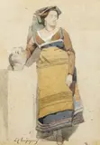 Italienne debout, la main droite posée sur une cruche by Henri Harpignies, Aquarelle et gouache, sold Mar 2011