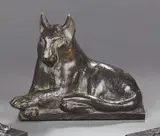 Lynx couché by Georges Lucien Guyot, Bronze à patine brun vert nuancée, sold Nov 2010