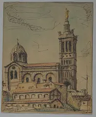Notre-Dame de la Garde à Marseille by Jean Martin, 1932, Aquarelle et encre (plume), sold Jun 2022