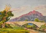Pont en pierre sur fond de montagne by Paul Corizzi, Aquarelle sur papier, sold Jun 2022