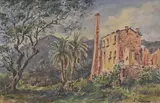 Maison en partie en ruine et grande cheminée [Moulin du Forcone] by Paul Corizzi, Aquarelle sur papier, sold Jun 2022