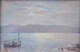 Barque de pêcheurs sous la lune by Mathieu Corizzi, Aquarelle sur carton, sold Jun 2022