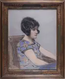 Portrait de jeune femme brune de profil by Charles Lacour, Pastel, sold May 2022
