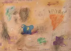 Celte In Turkey by Niamh Collins, 1986, Technique mixte sur papier, aquarelle, pastel et grattage, sold May 2022