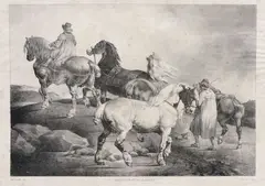 Chevaux conduits à la foire Delteil 87 by Théodore Géricault, Lithographie exécutée en grande partie par Léon Cogniet et publiée chez Gihaut Épreuve sur, sold May 2022