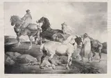 Chevaux conduits à la foire Delteil 87 by Théodore Géricault, Lithographie exécutée en grande partie par Léon Cogniet et publiée chez Gihaut Épreuve sur, sold May 2022