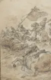 Choc de cavalerie by Francesco Casanova, Crayon noir et lavis bistre, sold May 2022