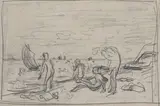 Baigneur sur une plage, 1864 ou 1869 by Frédéric Bazille, Crayon noir, traits d'encadrement, sold May 2022