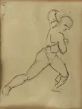 Étude préliminaire de nautonier pour la Barque de Dante by Eugène Delacroix, Plume et encre brune sur crayon noir, sold May 2022