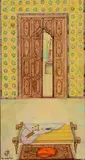 Nature morte au set de couture posé sur une banquette devant une by Jellal Ben Abdallah, Aquarelle sur papier cartonné, sold Jun 2020