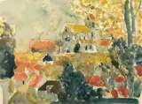 L'église du village by André Brasilier, Aquarelle sur traits de crayon, sold Jun 2020