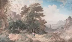 Paysage biblique by Pierre Antoine Patel le Jeune, Gouache sur vélin marouflé sur panneau, sold Jun 2020