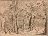 Promeneurs dans un sous-bois by Jean-Jacques de Boissieu, Plume et encre noire, lavis gris et brun, aquarelle, sold Jun 2020