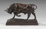 Taureau chargeant, seconde version by Antoine-Louis Barye, Bronze à patine brune nuancée, sold Jun 2020