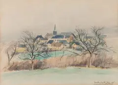 Le village Brains by Constant Le Breton, Encre et aquarelle, sold Dec 2019