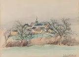 Le village Brains by Constant Le Breton, Encre et aquarelle, sold Dec 2019