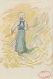 Paysanne bretonne fanant by Henry Moret, Aquarelle gouachée sur traits de crayon, sold Dec 2019