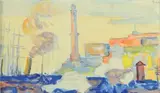Le port de Gènes (mâts, vapeur et Lanterna) by Paul Signac, 1904, Aquarelle, sold Dec 2019